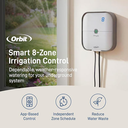 Orbit B-hyve Indoor Smart Sprinkler Controller - 8-Zone - WiFi Irrigation Controller - App Controlled Irrigation with Weather Adjustment - Easy Installation Smart Home Ready Device - 57925