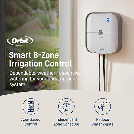 Orbit B-hyve Indoor Smart Sprinkler Controller - 8-Zone - WiFi Irrigation Controller - App Controlled Irrigation with Weather Adjustment - Easy Installation Smart Home Ready Device - 57925