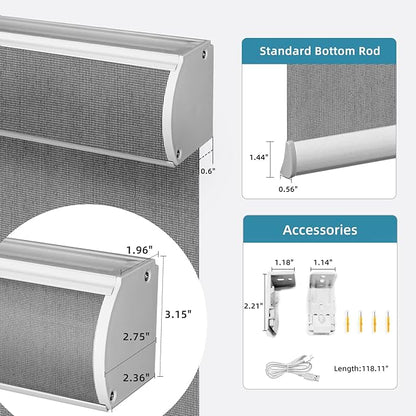 SmartWings Motorized Light Filtering Shades, Work with Homekit, Alexa Google, 50% Blackout PVC Free Smart Blinds for Windows, Cordless Window Shades with Remote, Customized, Charcoal