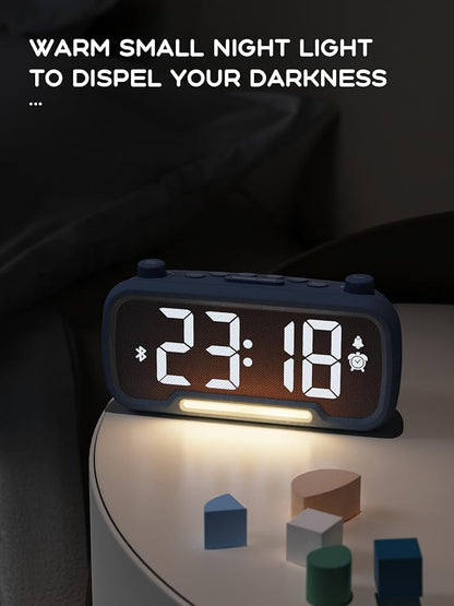 ROCAM Alarm Clock Radio for Bedrooms with Bluetooth Speaker, Auto-Off Timer, Dimmer, Battery Backup, Loud Alarm Clock for Heavy Sleepers with USB Ports Night