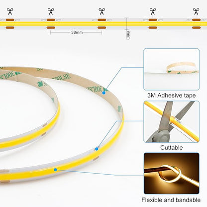 AXMOTUT 65.6ft COB LED Strip Light Warm White, High Bright LED Strips with 320LEDs, RF Remote and UL Power Supply, 2700K Dimmable LED Lights for Bedroom,Kitchen, DIY Home Decoration, 2 Rolls of 32.8ft