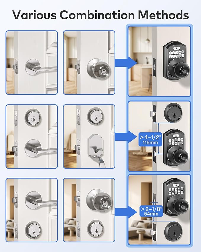 TEEHO TE018 Smart Door Knob with Keypad, App Control, Keyless Entry Digtal Door Lock with Handle, Remote Share One-Time Code, Auto Lock, Easy Installation for Front Door, Bedroom, Rental, Matte Black