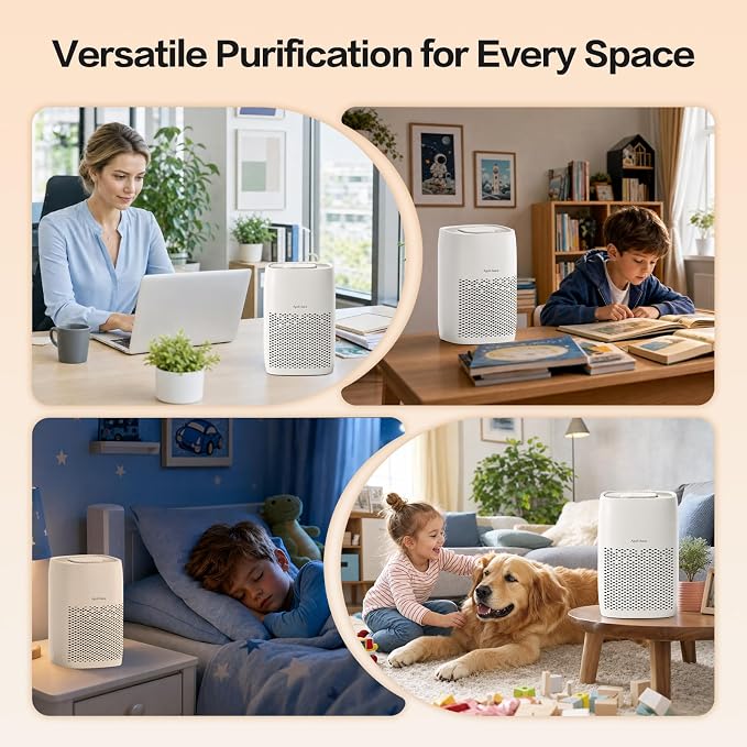 Air Purifier for Bedroom Small Air Cleaner for Home Pets Covers up 1076Ft²