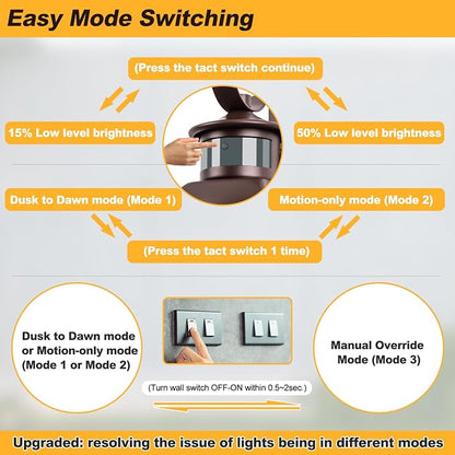 20" Large Oil Rubbed Bronze Motion Sensor Outdoor Wall Lights Dusk to Dawn