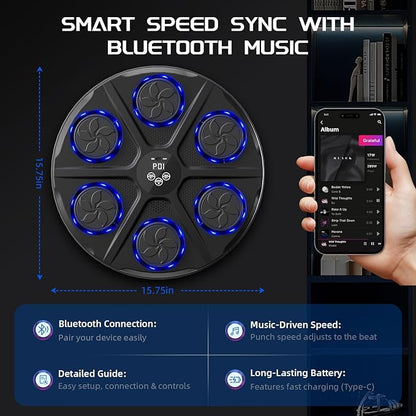 Music Boxing Machine for Adults, Wall Target Punching Workout with Boxing Gloves, Bluetooth Smart Boxing Training Machine Suitable for Home,Office,Gym, 12 Modes & 12 Speeds