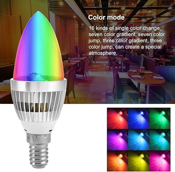 1Pc Candelabra LED Bulb lamp, E14 3W RGB LED Bulb Remote Control Color Changing Candle Light Bulb RGB Stage Disco Party Lamp for Home Bar Party KTV Mood Ambiance Lighting