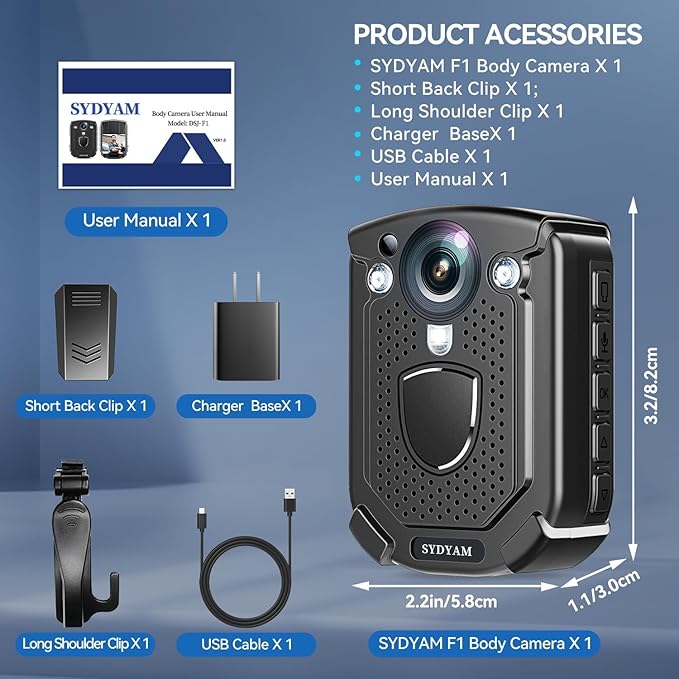 4K Body Camera, 11-13Hrs Battery Body Cameras with Audio and Video Recording, H.265 Video Code Body Cam for Security Guard Train Conductor Delivery Driver Waiter (128GB)