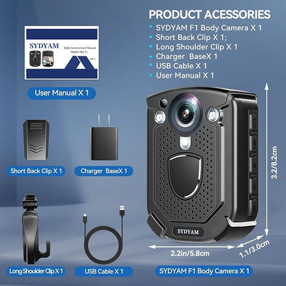 4K Body Camera, 11-13Hrs Battery Body Cameras with Audio and Video Recording, H.265 Video Code Body Cam for Security Guard Train Conductor Delivery Driver Waiter (128GB)