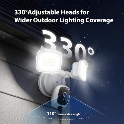 2K Hardwired Flood Light Camera, 3500LM Dual-Head Outdoor Security Camera with Color Night Vision, 5G/2.4G WiFi, PIR Motion Detection, Siren, 2-Way Audio, IP65, Compatible with Alexa & Google