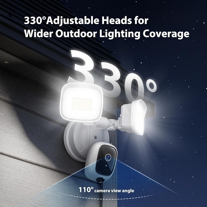2K Wired Security Floodlight Camera, 3500LM Dual-Head Outdoor Security Camera with Color Night Vision, PIR Motion Detection, 105dB Siren, Two-Way Audio, Compatible with Alexa & Google, Cream