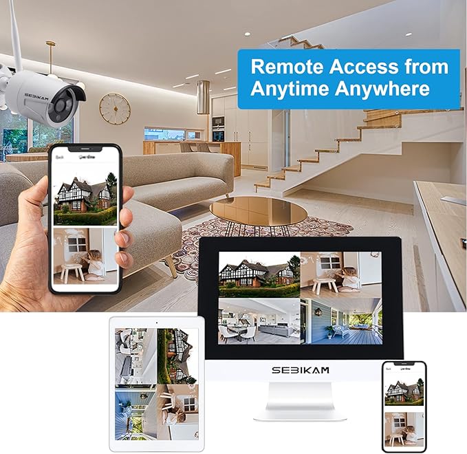 Wireless Security Camera System with 10.1" Monitor, 4PCS 3MP/2K HD Cameras | 2-Way Audio | Local & Remote View | Night Vision Motion Detection | IP66 Home Business Surveillance Kit (NO HDD)