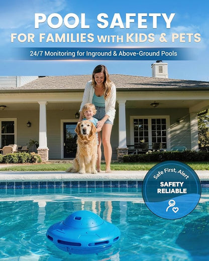 Smart Pool Alarm with App for Inground & Above Ground Pools, Adjustable Sensitivity Water Detection Alarm up to 20x40ft, 85dB+ Safety Alerts for Kids, Pets & Accidental Entry(Blue)