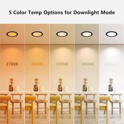 CycevSun 6 Pack Black Recessed Lights 6 Inch with Night Light, Canless Ultra Thin Wafer Downlight Indoor Outdoor Exterior Soffit, Dimmable & 5 Color Selectable, 12W, ETL Listed