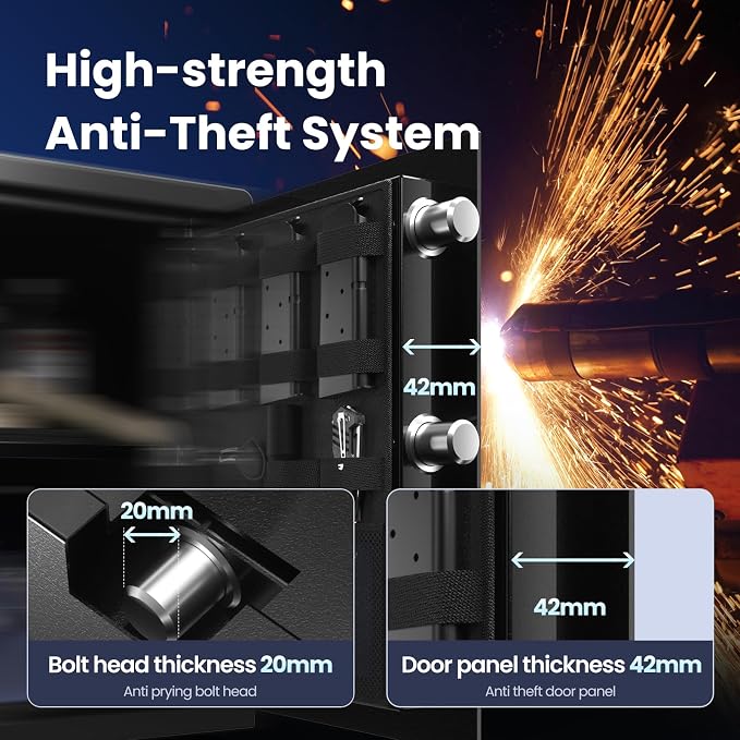 Grimtron 35LB Biometric 4 Pistols Safe with Fingerprint Lock, 3-8 Digit PIN | 2-in-1 Storage for 4 Pistols & Valuables, 2.04 Cu Ft Capacity, 30 Fingerprints, All-Metal Knob, Silent Mode & Type-C Power