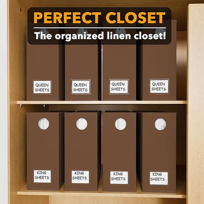 SpaceAid 8 Pack Bed Sheet Organizers and Storage, Foldable Linen Closet Organizer, Set Folder Keeper With Window XL (Queen & King Size) Bedding Container (Brown)