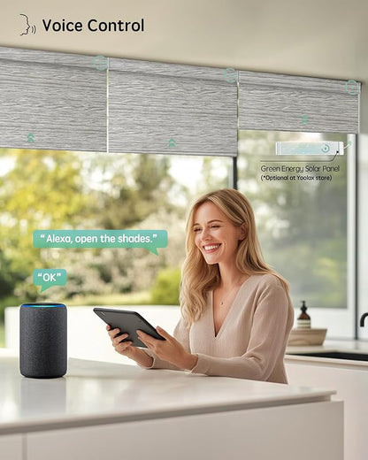 Yoolax Motorized Blinds with Remote, Designer Smart Blinds Work with Alexa, Google, Apple Homekit, 100% Blackout Motorized Shades Custom Electric Shades Voice Control (V-Jungle Gray Feather)