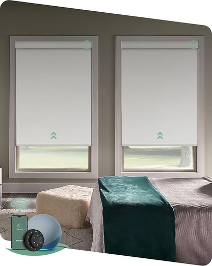 Yoolax Motorized Blinds with Remote, 100% Blackout Smart Blinds Work with Alexa, Google, Apple Homekit, Motorized Shades for Bedroom, Custom Electric Shades Voice Control (Fabric White)