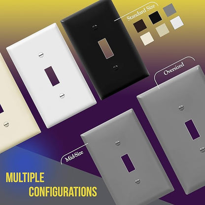 ENERLITES Toggle Light Switch Wall Plate, Gloss Finish, Size 2-Gang 4.50" x 4.57", Unbreakable Polycarbonate Thermoplastic, 8812-GR, Gray