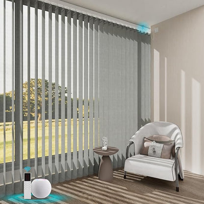 Motorized Sheer Vertical Blinds Work with Alex Google Home, Light Filtering Smart Vertical Blind Sliding Door Blinds Remote Control Blinds for Sliding Glass Door Customize(Elegant Light Grey)
