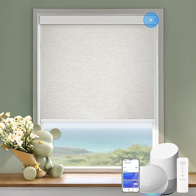 Motorized Blinds with Remote Cordless Automatic Motorized Shades Custom Blinds for Windows Smart Curtains Compatible with Alexa Google Home(Blackout Jacquard Beige,W59 x H72in)