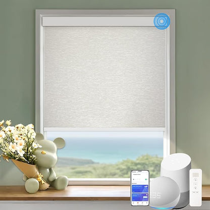 Motorized Blinds with Remote Cordless Automatic Motorized Shades Custom Blinds for Windows Smart Curtains Compatible with Alexa Google Home(Blackout Jacquard Beige,W20 x H72in)