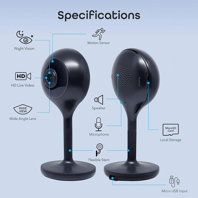 Geeni Look 720p Indoor Camera, HD Wi-Fi, 2-Way Audio & Night Vision, 2-Pack | Motion detection, works with Alexa & Google Home