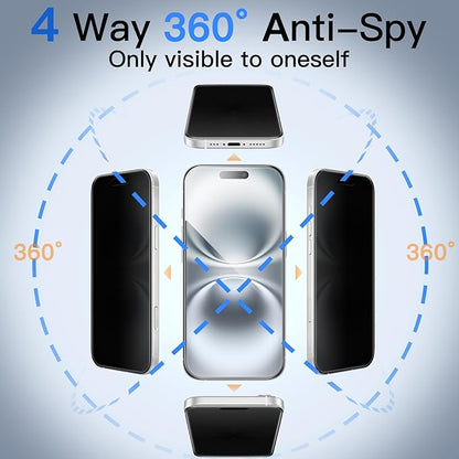 JETech 360 Degree Privacy Screen Protector for iPhone 16 6.1-Inch, 4-Way Anti-Spy Tempered Glass Film with Easy Installation Tool, 2-Pack
