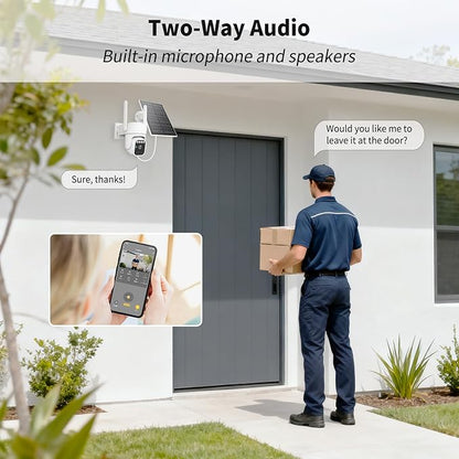 WY-LINK Solar Camera Outdoor Wireless, 360° Cameras for Home Security, Two-Way Talk, Auto Tracking, Light Alarm, Color Night Vision (2, White, Wi-Fi)