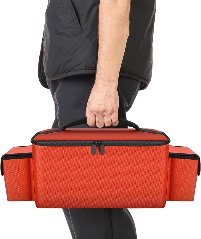Air Compressor Bag for Milwaukee M18 Inflator 2848-20/2771-20 | Oxford Fabric, Dual Battery Pockets for 3.0-9.0Ah Packs, Accessory Organization for Garage and Vehicle, Red, Case Only