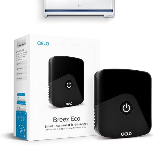 Breez Eco | Smart AC Controller for Mini Split, Window, Portable ACS | WiFi, Alexa, Google, Siri Shortcuts, SmartThings, IFTTT, Free App, NO Subscriptions | Schedules, Geofencing, Comfy (Black)