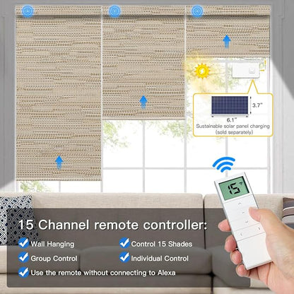 Tokblind Motorized Blackout Roller Shade Fabric Covered Valance and Bottom Rod, Remote Control Electric Window Blind Work with Alexa Google via Hub, Custom Size (Texture Dark Coffee - Wrapped Fabric)