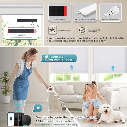 SmartWings Motorized 100% Blackout Shades Blinds, Custom Size, Cordless Window Shades with Rechargeable Battery, Work with Matter/Apple HomeKit, Alexa, Thread/Zigbee, Remote Optional, Essential White