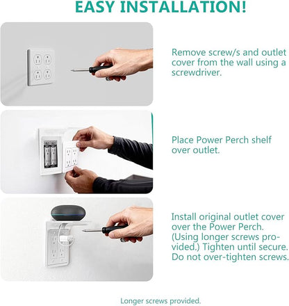 WALI Double Outlet Shelf Wall Holder – Bathroom Shelf Duplex for Electric Toothbrush, HomePod Mini, Echo Dot & Phone Charging – White-2 Packs (DLS002)