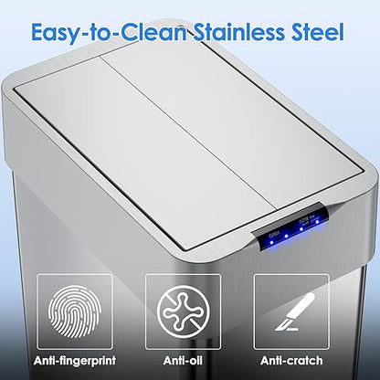 Automatic Trash Can, 21.1 Gallon Touchless Motion Sensor Trash Bin, Smart Garbage Can with Soft-Close Lid, Bag Retainer Ring and Display Light,for Kitchen,Living Room Office (Silver, 80L)