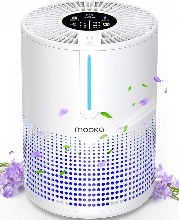 MOOKA M01 Air Purifiers for Bedroom Home 430 Sq.Ft with Extra 2 Filters, H13 HEPA Filter Small Portable Air Purifier with USB Cable Fragrance Sponge for Smokers Pollen Pets Dust Odors