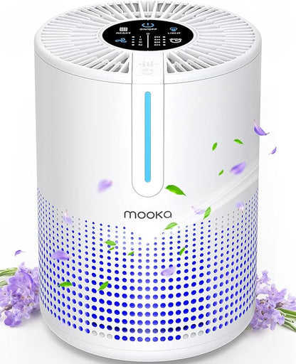 MOOKA M01 Air Purifiers for Bedroom Home 430 Sq.Ft with Extra 2 Filters, H13 HEPA Filter Small Portable Air Purifier with USB Cable Fragrance Sponge for Smokers Pollen Pets Dust Odors