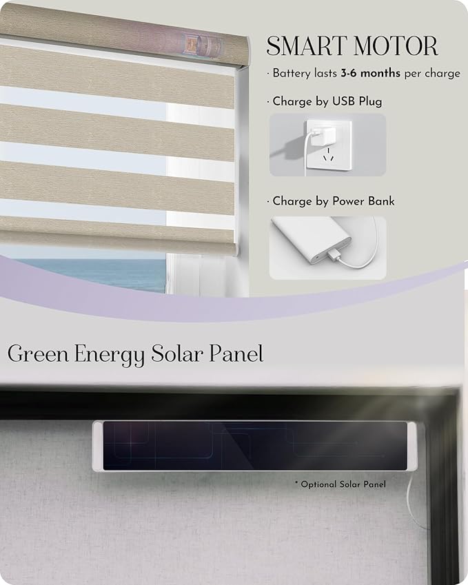 Graywind Motorized Zebra Blinds for Windows, Blackout Smart Blinds with Remote Control, Dual Layer Custom Zebra Shades Work with Alexa, Google Home, Apple Homekit, Classic Coffee