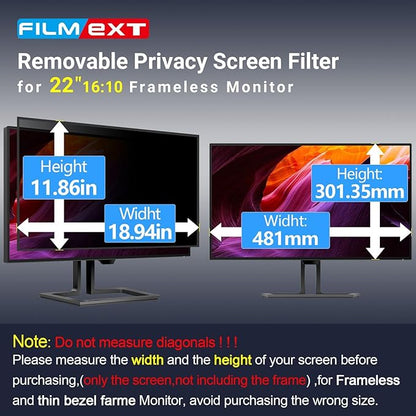 FILMEXT 2 Pack 22 Inch Computer Privacy Screen Filter for 16:10 All-in-One Desktop/Frameless Monitor - Removable Blue Light UV Blocking Privacy Shield for Thin Bezel Computer