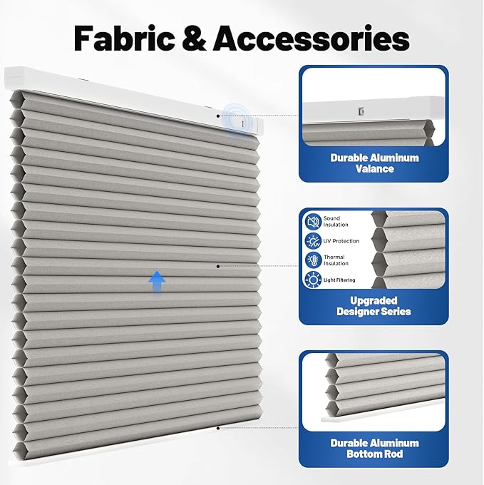 Motorized Cellular Shades with Remote, Smart Cellular Shades Compatible with Apple HomeKit, Alexa & Google Home, Honeycomb Window Blinds for Indoor Windows, Light Filtering Silver Mist