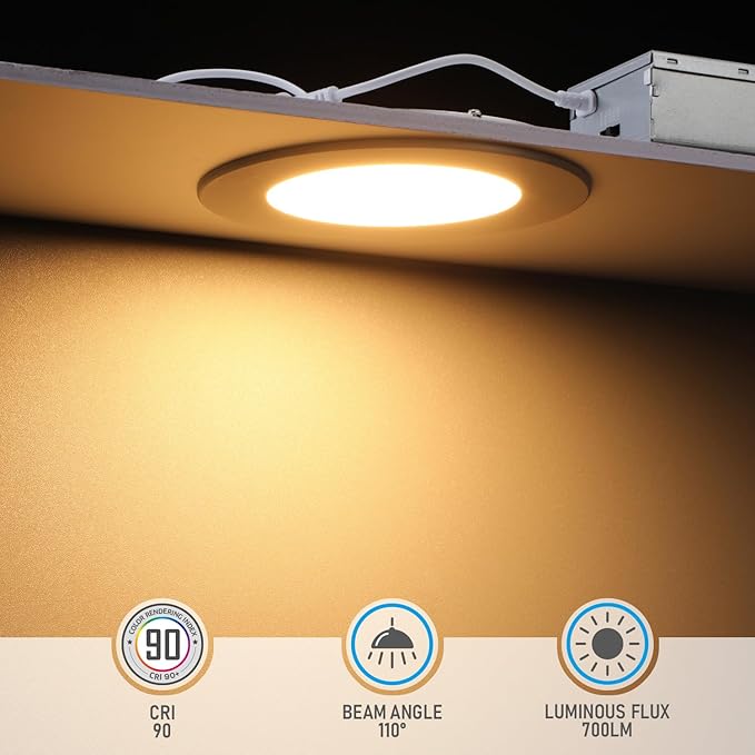 TORCHSTAR 12-Pack 4 Inch 5CCT LED Recessed Lighting, CRI 90, 2700K3000K3500K4000K5000K Selectable, Dimmable 700lm Brightness Slim LED Downlight, ETL Listed