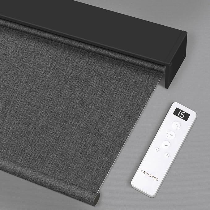 Motorized Blinds Roller Shade with Remote: Canisteo Automatic Smart Blind for Windows 100% Blackout, Electric Blinds Compatible with Alexa/Google Home/Apple Homekit, Customized Size, Neat Dark Grey
