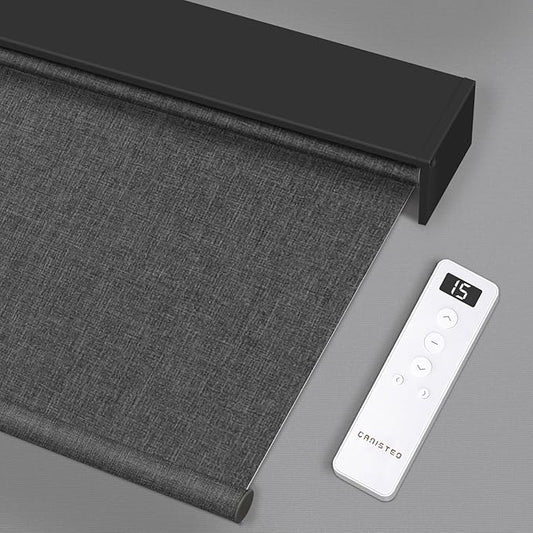 Motorized Blinds Roller Shade with Remote: Canisteo Automatic Smart Blind for Windows 100% Blackout, Electric Blinds Compatible with Alexa/Google Home/Apple Homekit, Customized Size, Neat Dark Grey
