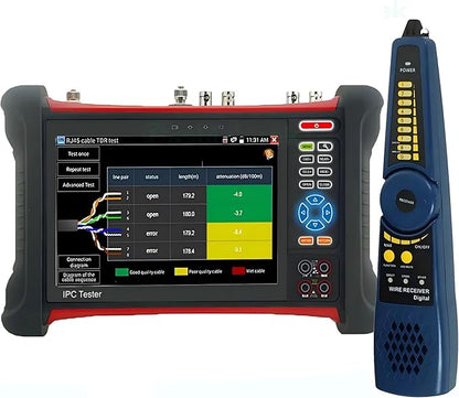 EVERSECU 7-inch retina touch screen all-in-one multi-functional 4K IP Camera Tester 8MP HD-SDI/TVI/AHD/CVI CCTV Tester, Multimeter, TDR Cable Test/OPM/VFL/POE Output/8GB SD Card/HDMI in&Out