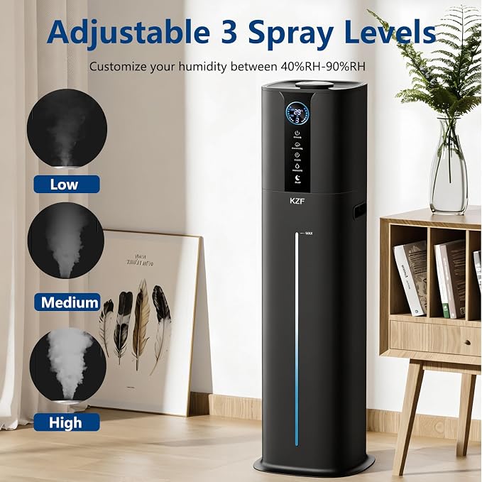 KZF 9L Smart Humidifiers for Bedroom Large Room, 2.3Gal Cool Mist Top Fill Diffuser App & Remote Control, 3 Mist Modes, Quiet Humidifier for Home Office Plant (App Control, Black)