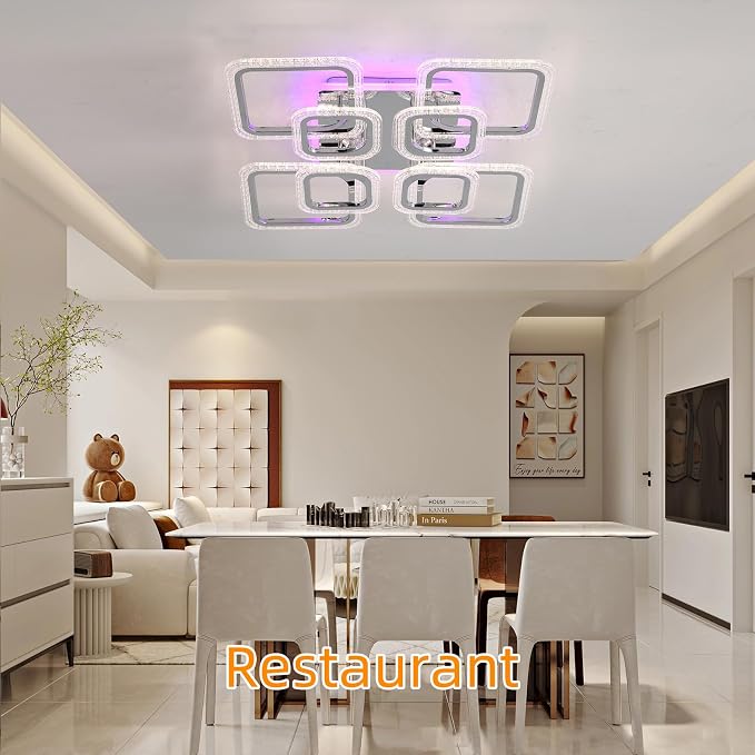Modern 80W LED Ceiling Light, 8-Square Dimmable Flush Mount, Chrome | 4800LM with Remote, 3000K-6000K, Modern Ceiling Light Fixture for Living Room, Bedroom, Dining Room, Kitchen, Hallway