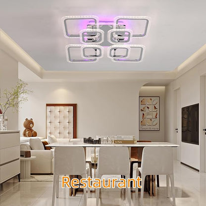 Modern 80W LED Ceiling Light, 8-Square Dimmable Flush Mount, Chrome | 4800LM with Remote, 3000K-6000K, Modern Ceiling Light Fixture for Living Room, Bedroom, Dining Room, Kitchen, Hallway