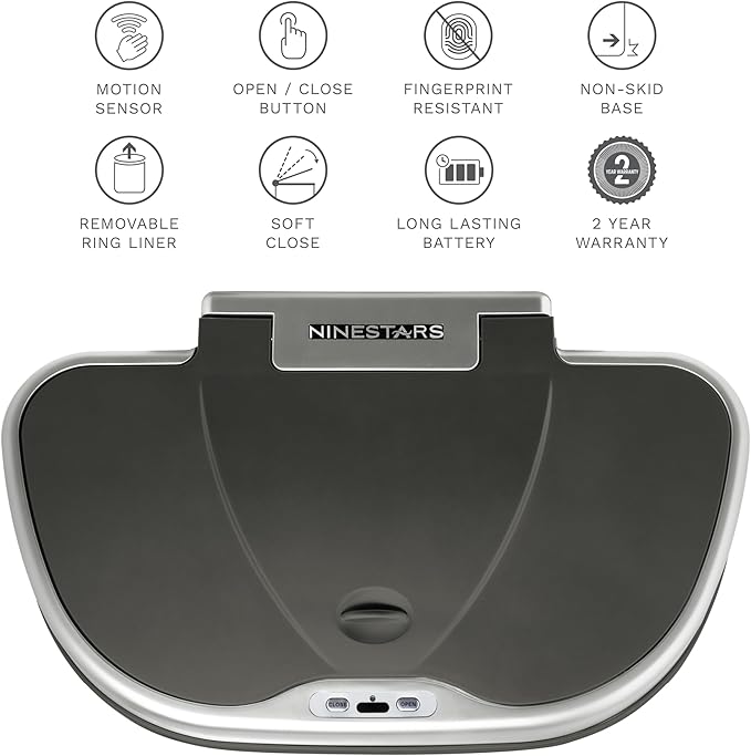 Ninestars DZT-70-R3 Motion Sensor Trash Can, Extra Large, Silver