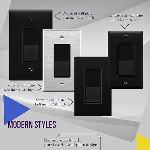 ENERLITES Decorator Paddle Rocker Light Switch with Wall Plate, Gloss Finish, Single Pole, 3 Wire, Grounding Screw, Residential Grade, 15A 120V/277V, UL Listed, 91150-BKWP-10PCS, Black (10 Pack)