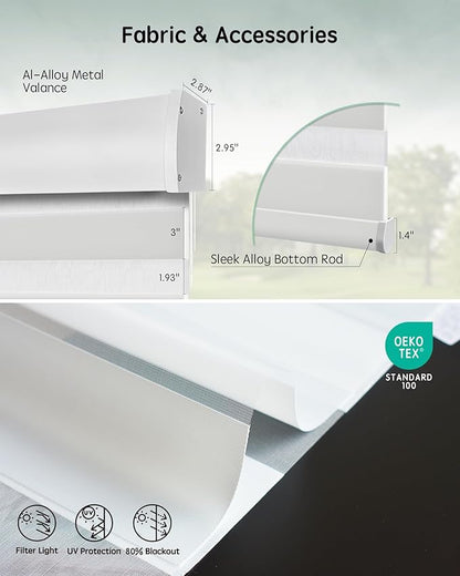 Yoolax Motorized Blinds with Remote, Electric Zebra Blinds for Indoor Windows, Room Darkening Smart Shades with Voice Control, Compatible with Alexa Google Home, APP Control, 34" W x 72" H, White