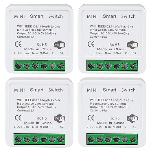 WiFi Smart Switch Light Switch, Compatible with Alexa/Google Home, APP Remote Control, Voice Control, DIY Mode, Timer Function, LAN Control, No Hub Required, 2 Way 16A(4 Pack)